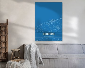 Blauwdruk | Landkaart | Domburg (Zeeland) van MijnStadsPoster