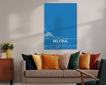 Blauwdruk | Landkaart | Delfzijl (Groningen) van MijnStadsPoster