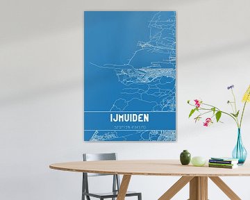 Blauwdruk | Landkaart | IJmuiden (Noord-Holland) van MijnStadsPoster