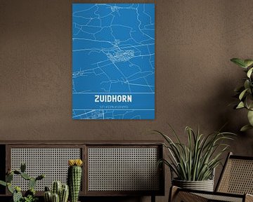 Blauwdruk | Landkaart | Zuidhorn (Groningen) van MijnStadsPoster
