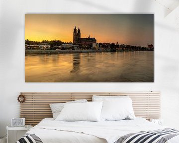 Magdeburgse skyline bij zonsondergang van Frank Herrmann