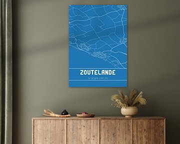 Blauwdruk | Landkaart | Zoutelande (Zeeland) van MijnStadsPoster