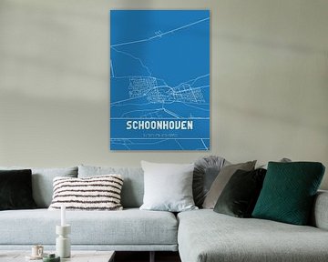 Blauwdruk | Landkaart | Schoonhoven (Zuid-Holland) van MijnStadsPoster