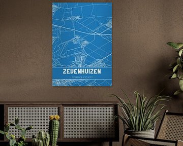 Blauwdruk | Landkaart | Zevenhuizen (Zuid-Holland) van MijnStadsPoster