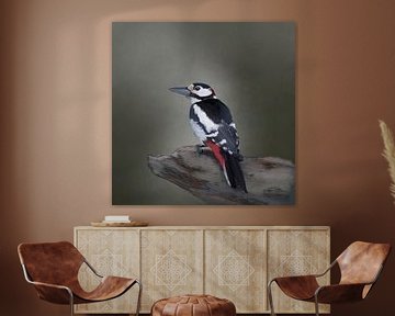 Great spotted woodpecker watercolor by Emmy Van der knokke