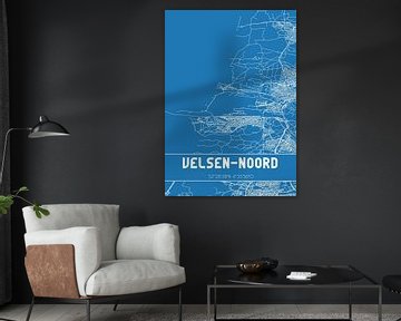 Blauwdruk | Landkaart | Velsen-Noord (Noord-Holland) van MijnStadsPoster