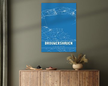 Blauwdruk | Landkaart | Brouwershaven (Zeeland) van MijnStadsPoster