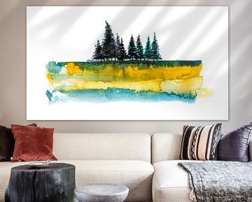 Shadow at the Coniferous Trees | Watercolor painting by WatercolorWall