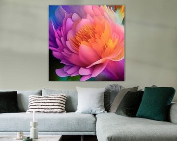 Still Life with Flowers XII - lush flower orange, pink, lilac and yellow by Lily van Riemsdijk - Art Prints with Color