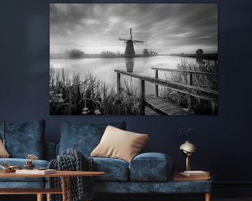 Windmolens in Holland , zwart en wit. van Manfred Voss, Schwarz-weiss Fotografie