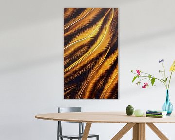 Federn und Muster in Gold und Bronze - stilisiertes Lichtspiel - Kunstdruck von Lily van Riemsdijk - Art Prints with Color