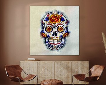 Sugar Skull Lebendige bunte Aquarellmalerei von Andreea Eva Herczegh