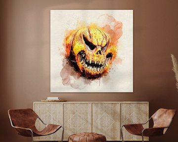 Horror Halloween Masker - Gesneden Pompoen Aquarel Schilderij van Andreea Eva Herczegh