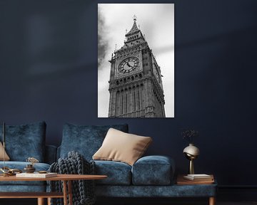 Big Ben in zwart wit in Londen, Engeland - vintage straatfotografie en reisfotografie van Christa Stroo fotografie