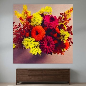 Bouquet of various yellow, pink and orange flowers