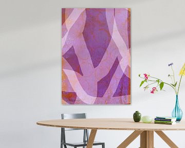 Abstract modern schilderij. Organische vormen in roze, paars roestig oranje van Dina Dankers