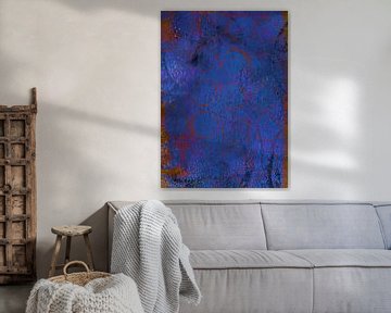 Abstract modern schilderij. Organische vormen in blauw en roestig oranje van Dina Dankers