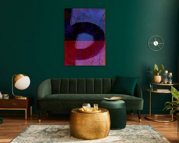 Abstract modern schilderij. Organische vormen in blauw, roze en roestige kleuren van Dina Dankers