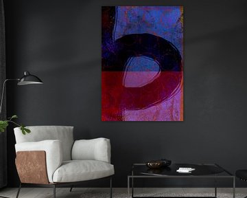Abstract modern schilderij. Organische vormen in blauw, roze en roestige kleuren van Dina Dankers