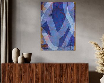 Abstract modern schilderij. Organische vormen in blauw, wit en roestbruin van Dina Dankers