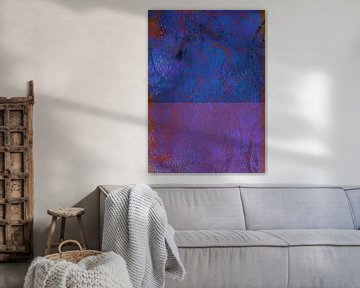 Abstract modern schilderij. Organische vormen in blauw, paars en roestbruin van Dina Dankers