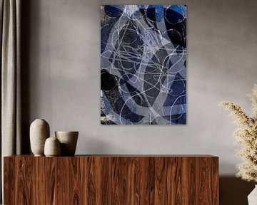 Abstract modern schilderij. Organische vormen in zwart, blauw en wit van Dina Dankers