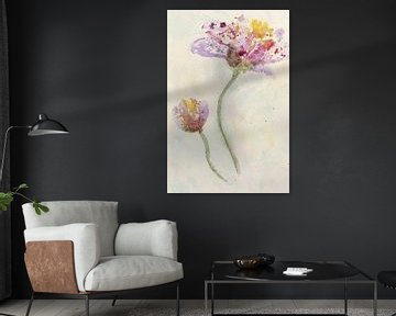 Vrolijke kleurrijke bloemen (abstract aquarel schilderij lente planten tulpen rozen close-up paars)