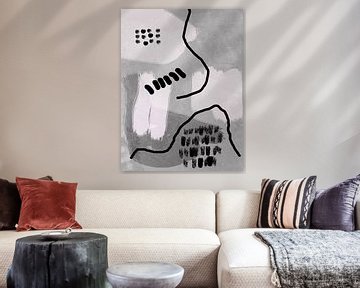 Abstracte moderne collage. Vormen in neutraal grijs, roze pastelkleuren. N.3 van Dina Dankers