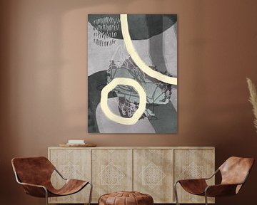 Abstracte moderne collage. Vormen in grijze en gele pastelkleuren N.1 van Dina Dankers