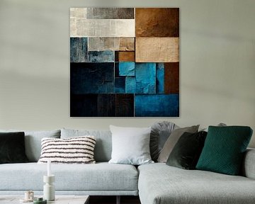 Abstrakt, beige, blau, braun, Kontrast, Geometrie, grau, Leinen, modern, Design, Gemälde von Color Square