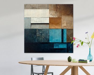 Abstrakt, beige, blau, braun, Kontrast, Geometrie, grau, Leinen, modern, Design, Gemälde von Color Square