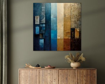 Abstrakt, beige, blau, braun, Kontrast, Geometrie, grau, Leinen, modern, Design, Gemälde