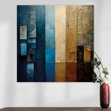 Abstrakt, beige, blau, braun, Kontrast, Geometrie, grau, Leinen, modern, Design, Gemälde