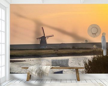 Polderlandschap van Texel met windmolen van Teun Janssen
