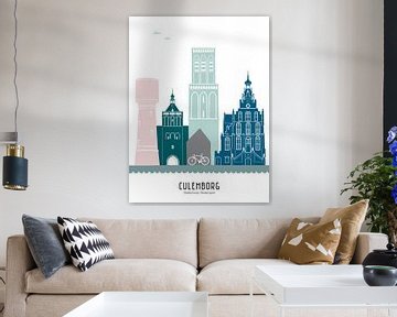 Skyline illustration city of Culemborg in color by Mevrouw Emmer