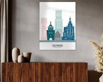 Skyline illustratie stad Culemborg in kleur van Mevrouw Emmer