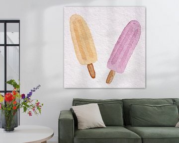 Cheerful pink and orange fruit popsicles (watercolor painting water popsicles nursery candy summer b by Natalie Bruns