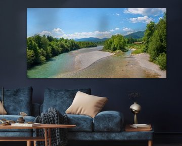 isar river with gravel banks, green riverside and alps view by SusaZoom