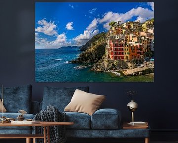 View of Riomaggiore on the Mediterranean coast in Italy by Rico Ködder