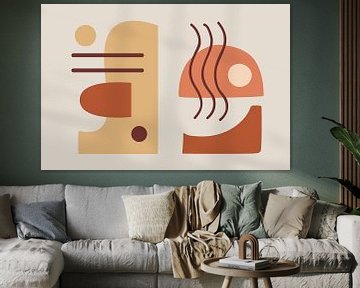 Moderne, hippe collage met geometrische en organische vormen in mooi op elkaar afgestemde kleuren. van Studio Allee