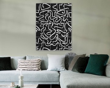 Modern en abstracte lijnen op een tegelpatroon, zwart - wit van Mijke Konijn