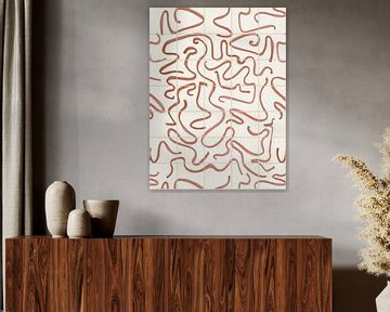 Moderne und abstrakte Linien auf einem Kachelmuster, beige - braun von Mijke Konijn