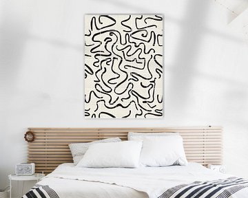 Moderne und abstrakte Linien auf einem Kachelmuster, weiß - schwarz von Mijke Konijn