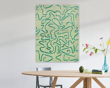 Moderne und abstrakte Linien auf einer Fliese Muster, Seige - grün von Mijke Konijn