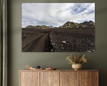 Highlands in Iceland, lava soil and green mountains by Annemarie Mastenbroek