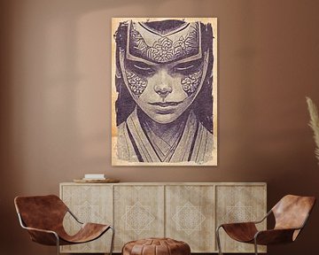 Samurai Girl retro kunst van Sahruddin Said