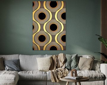Abstract geometric play of circles and lines in earth tones , yellow gold beige - Art Deco motif by Lily van Riemsdijk - Art Prints with Color