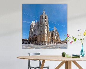 Zijaanzicht van de Kathedraal van Leon in Spanje