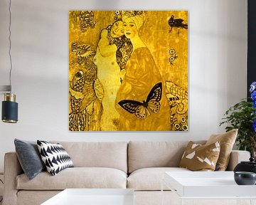 Gustav Klimt, Die Freundinnen - Gold edition van Digital Art Studio