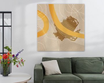 Abstract circles in pastel yellow, brown and white on beige by Dina Dankers